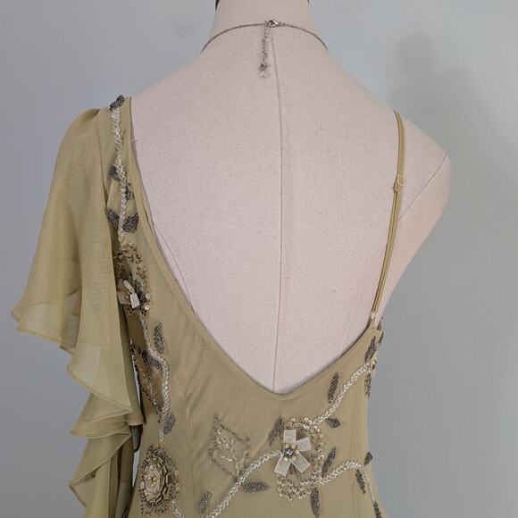Vintage Sue Wong Silk Maxi Dress Gown 10 Green Y2K Fairy Floral Bead Grunge - Picture 6 of 16
